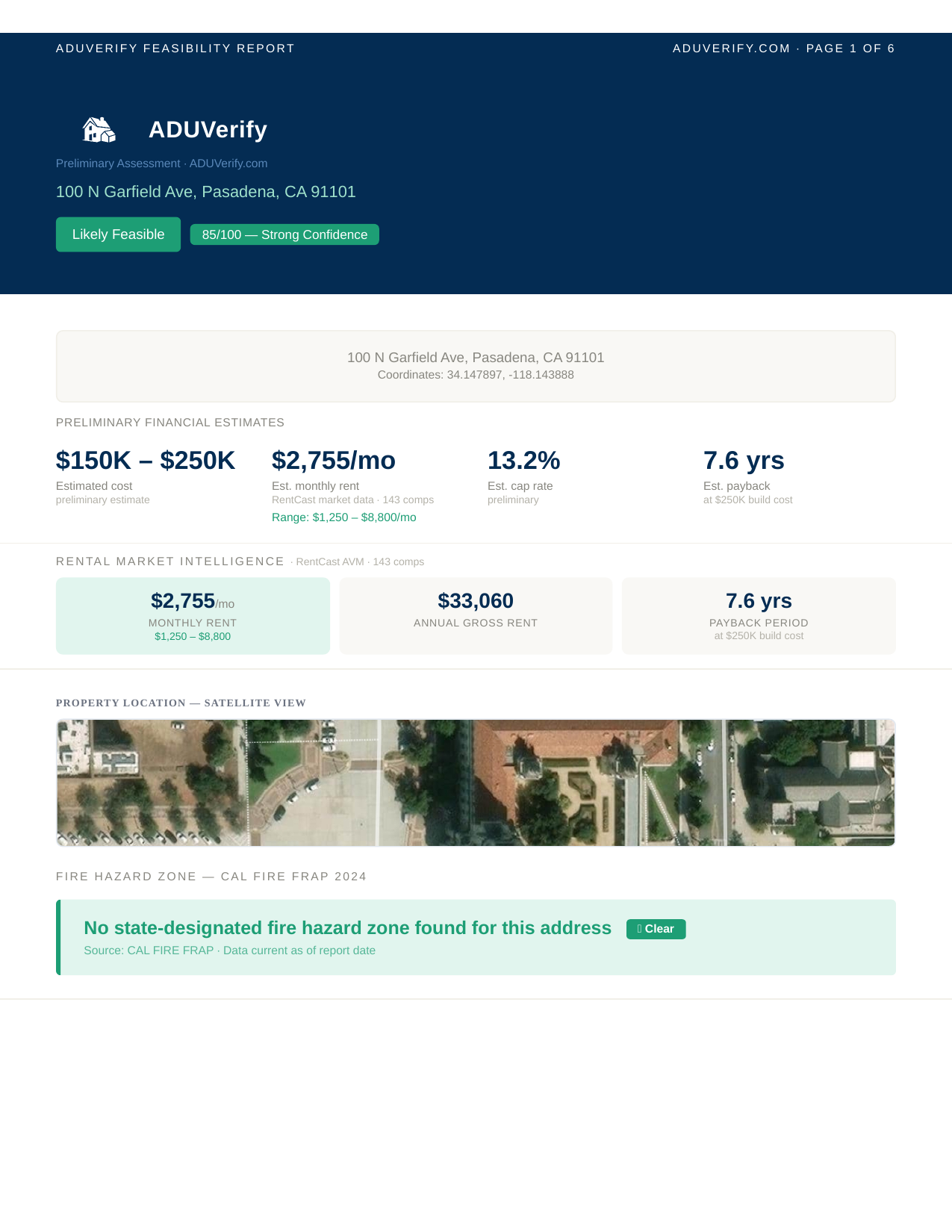 Report page 1 — Cover and feasibility verdict