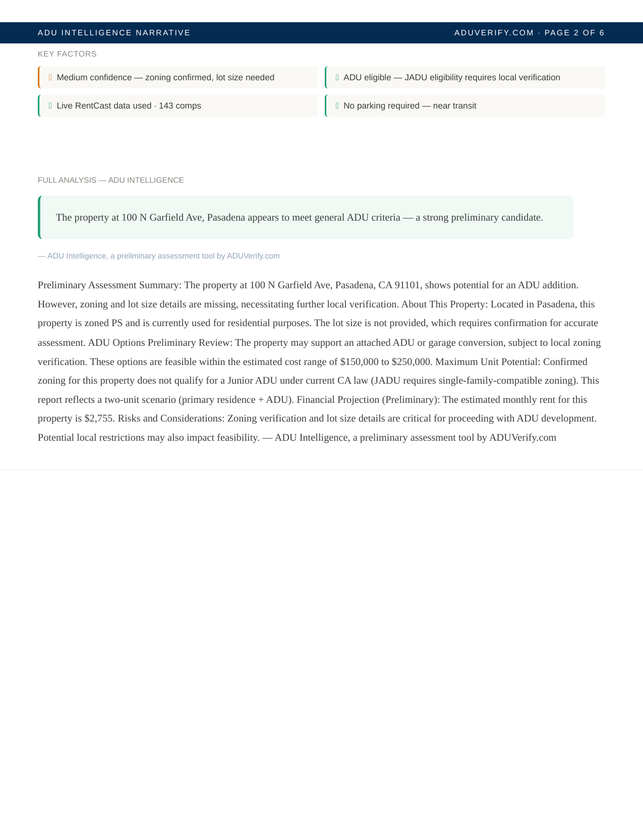 Report page 2 — ADU Intelligence narrative