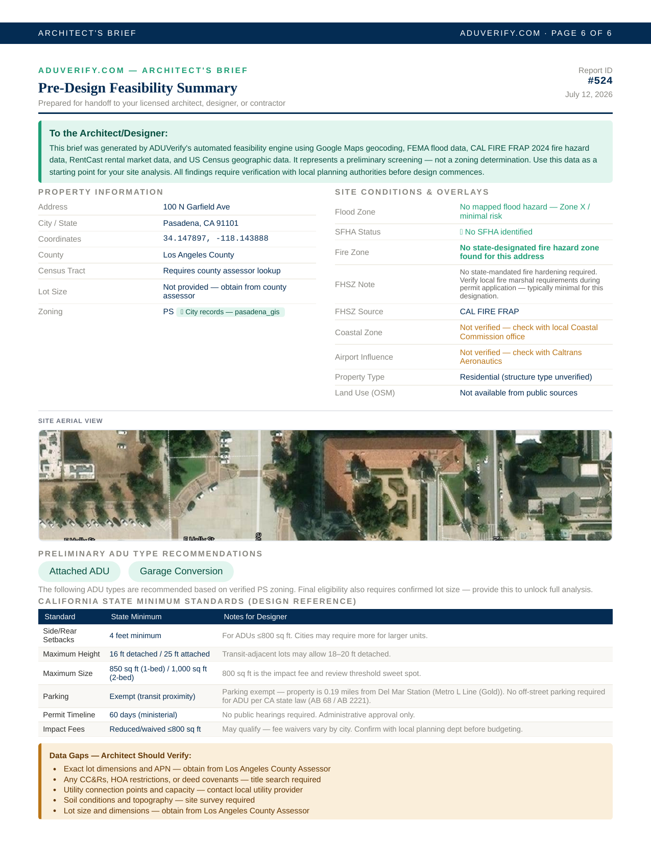 Report page 6 — Architect's brief